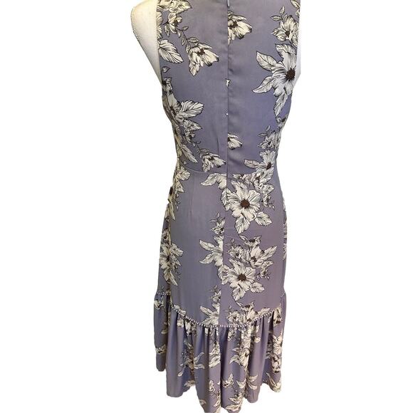 Gianni Bini Small Periwinkle Floral Ruffle Hem Tie Front Dress Sleeveless - Picture 7 of 15